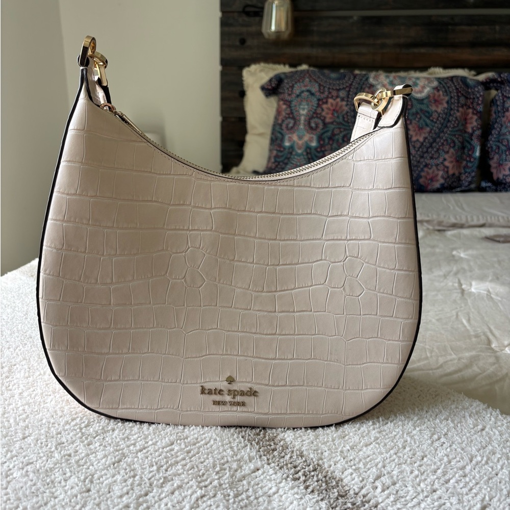 Kate Spade Beige Croc-Embossed Shoulder Bag